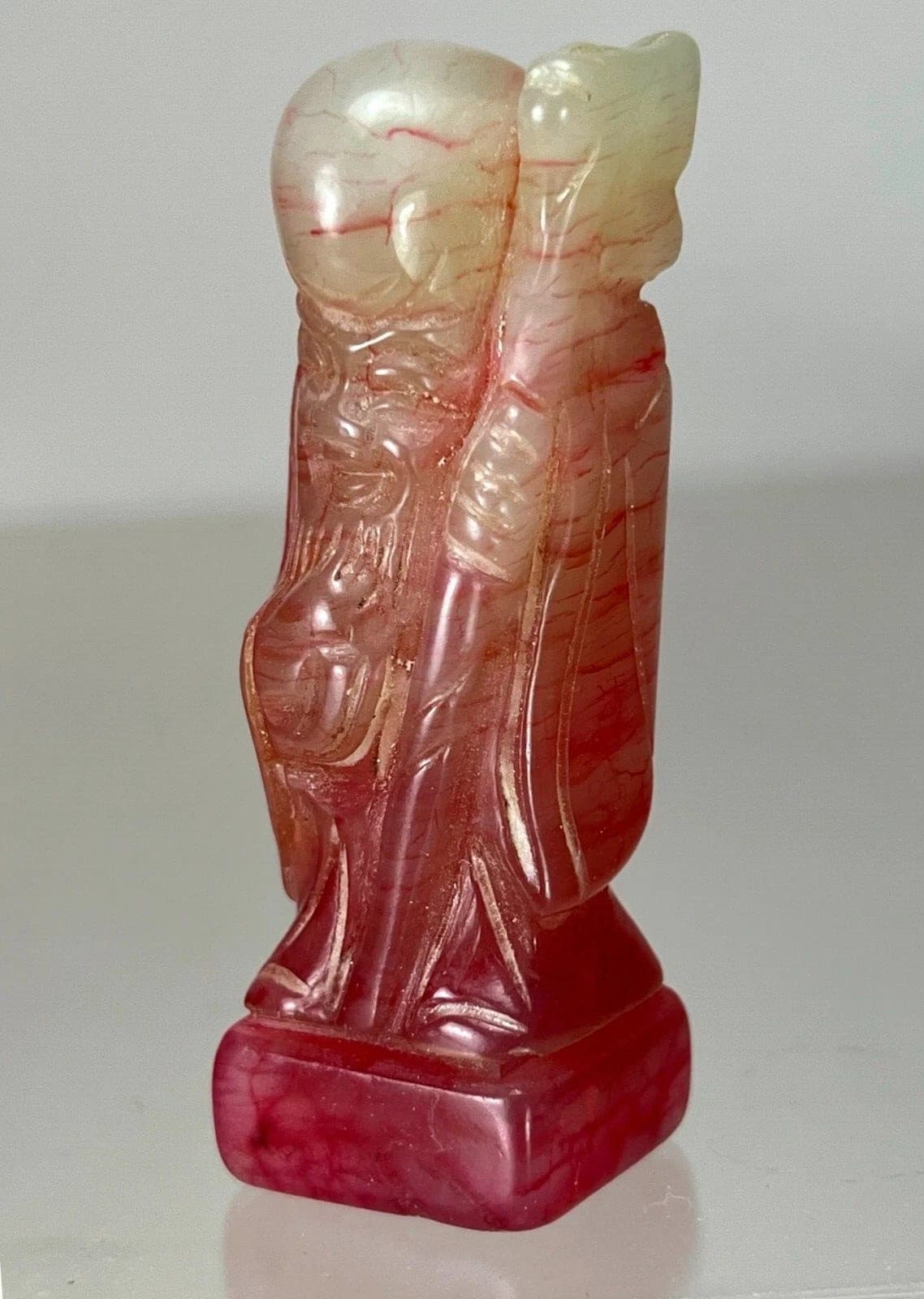 Chinese Carved Pink Jade Seal Stand - Shou Lao photo 2