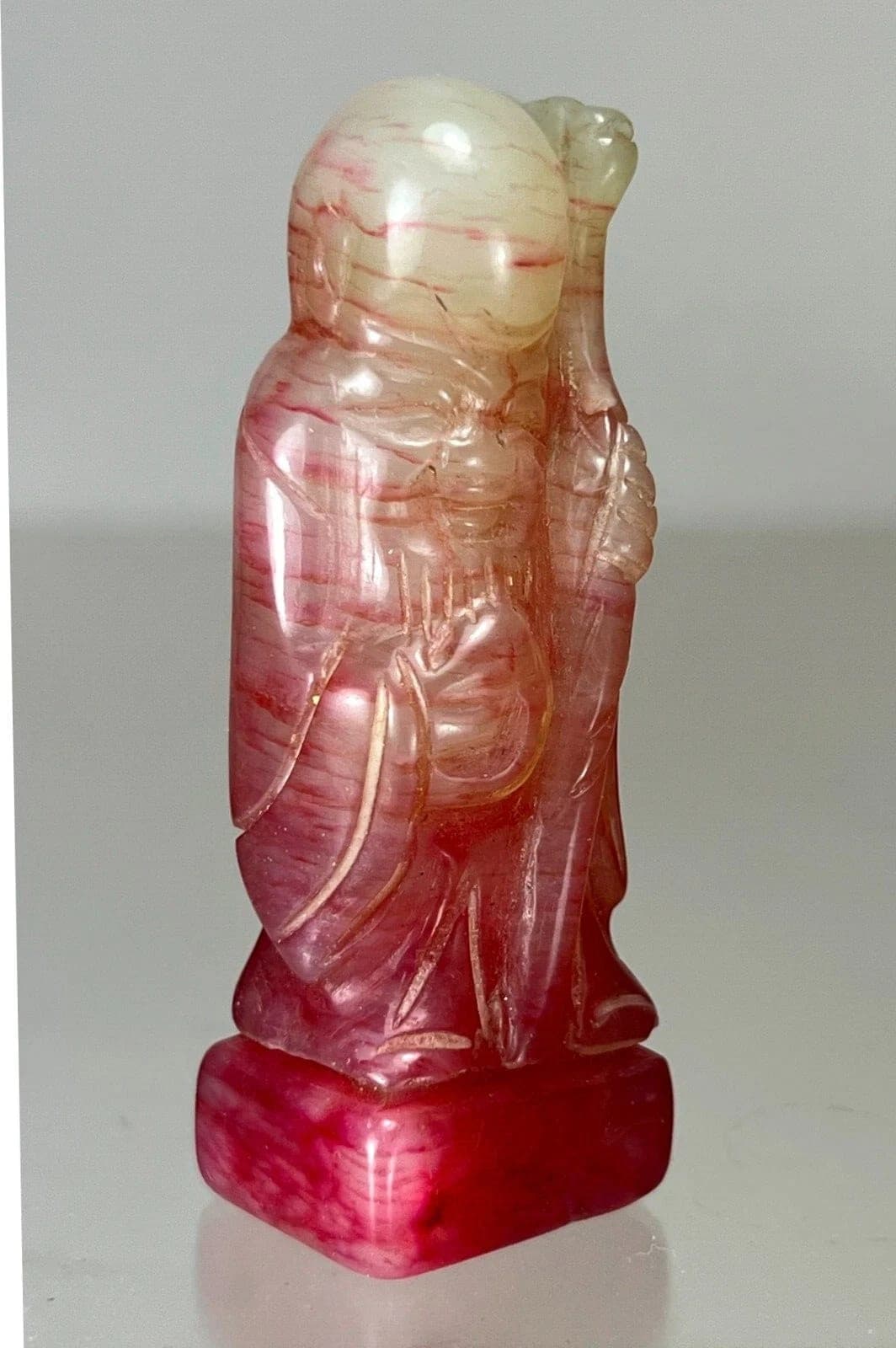 Chinese Carved Pink Jade Seal Stand - Shou Lao photo 3