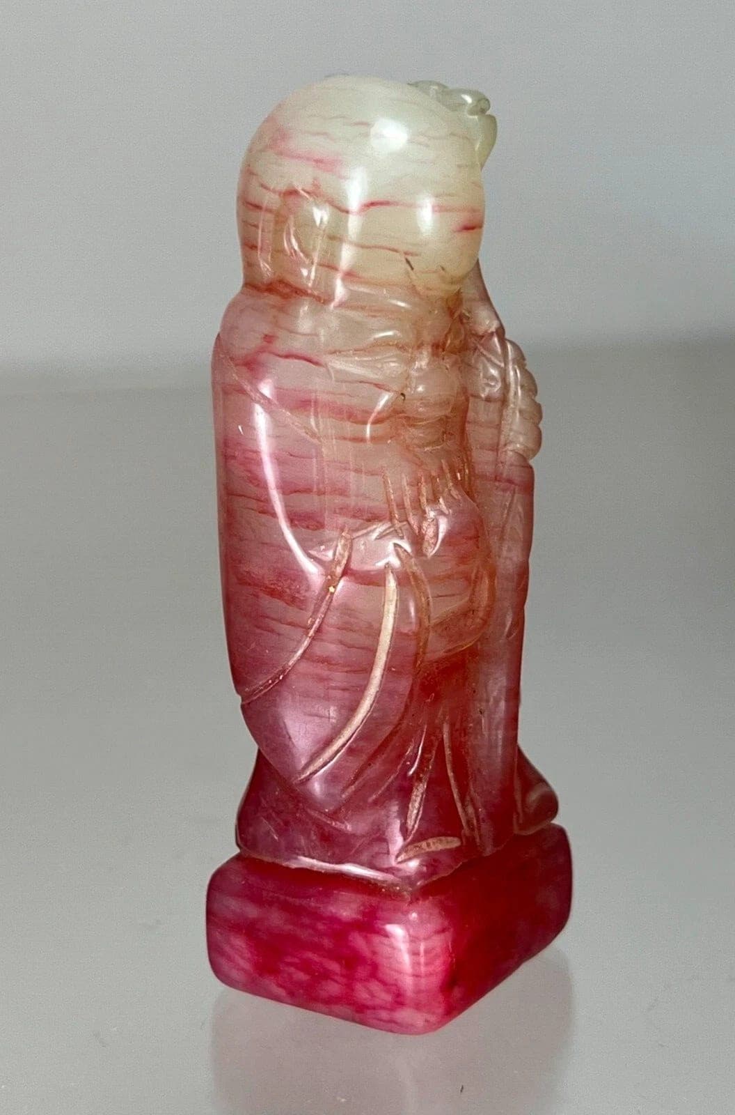 Chinese Carved Pink Jade Seal Stand - Shou Lao photo 4