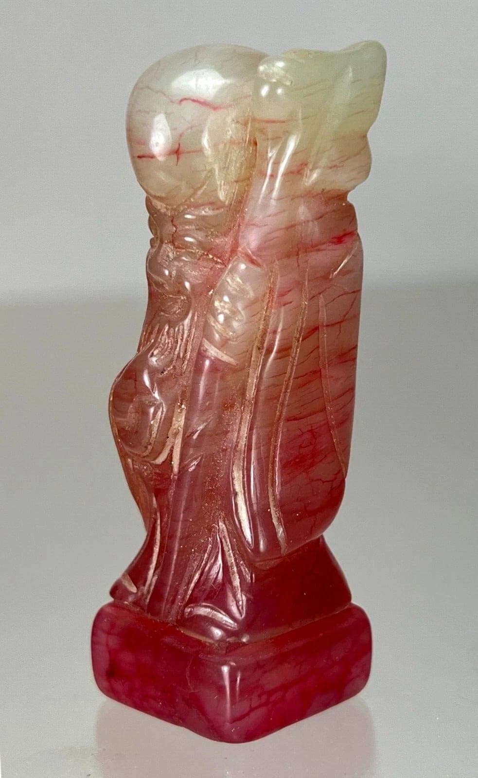 Chinese Carved Pink Jade Seal Stand - Shou Lao photo 5