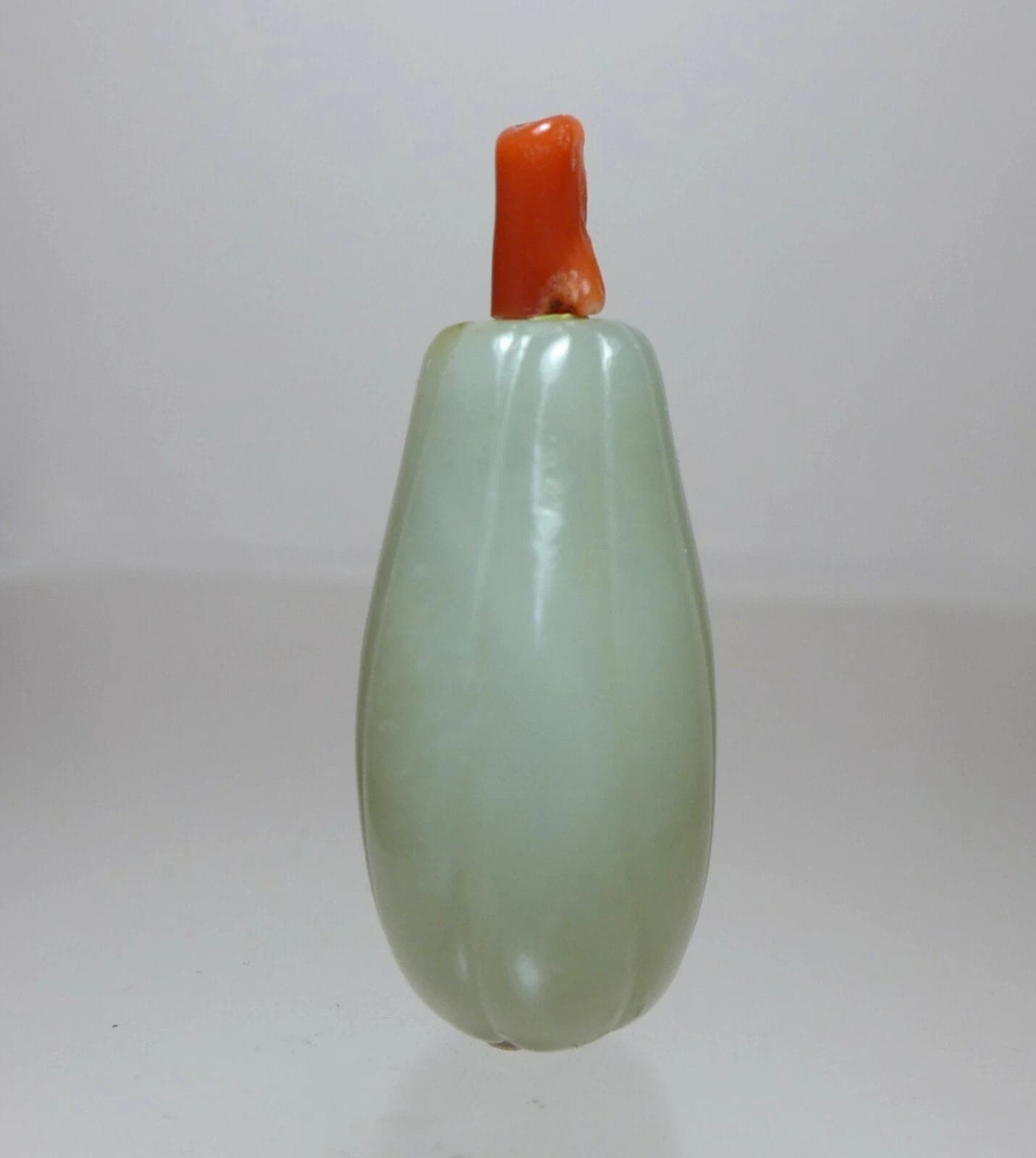 19th Century Carved Celadon Jade SNUFF BOTTLE, Lobed Gourd photo 3