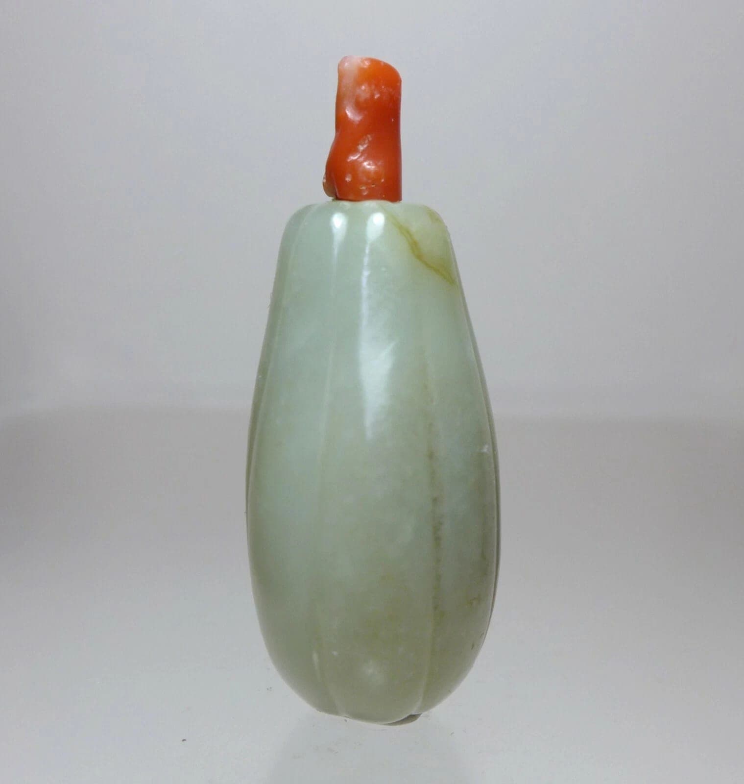19th Century Carved Celadon Jade SNUFF BOTTLE, Lobed Gourd photo 4