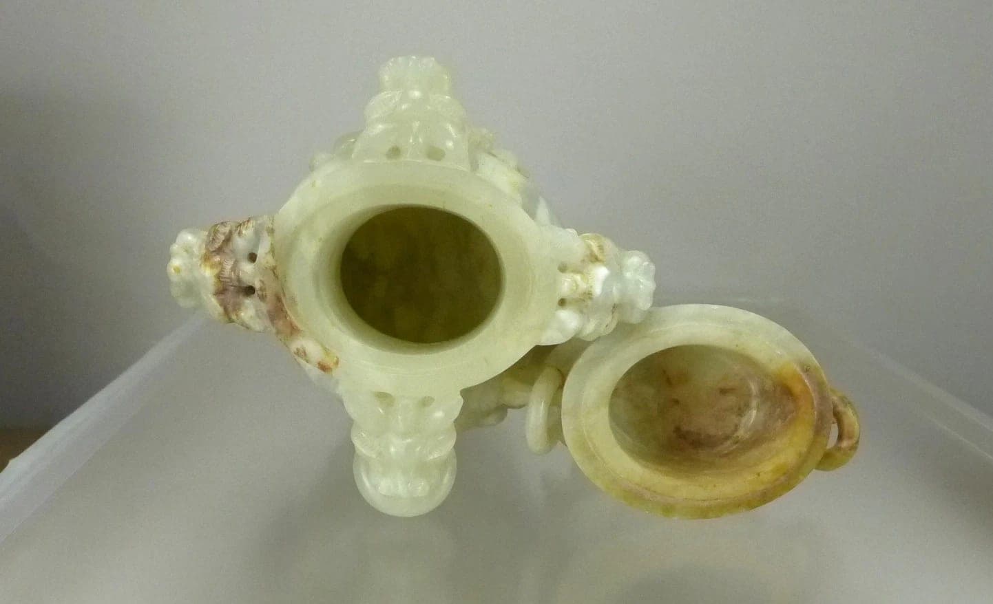 Chinese, Early 20th C, Carved Celadon Nephrite Jade Urn with Xiezhi Finial Lid photo 6