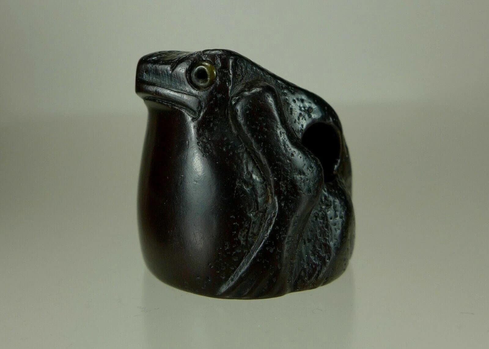 19th Century Japanese Iwami Ebony Netsuke:  Toad / Ashtray
