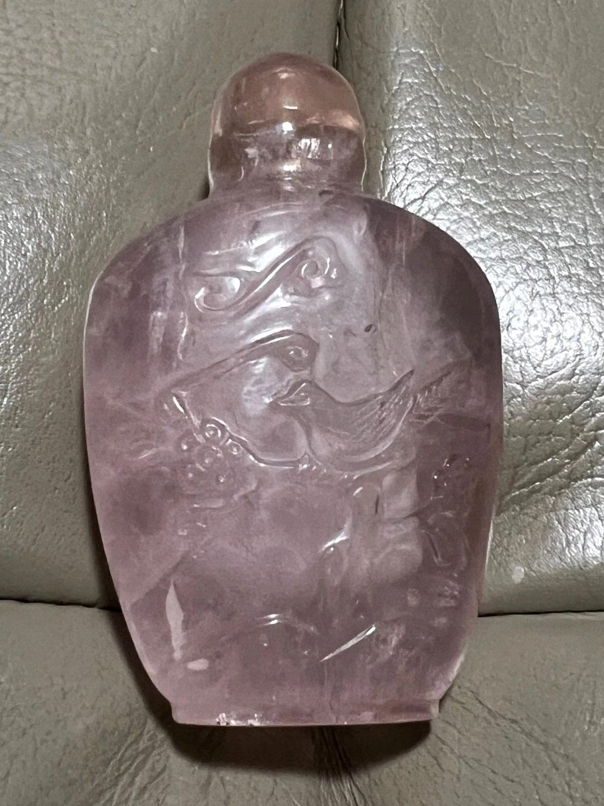 19th Century, Very Finely Carved Rose Crystal Snuff Bottle - B32