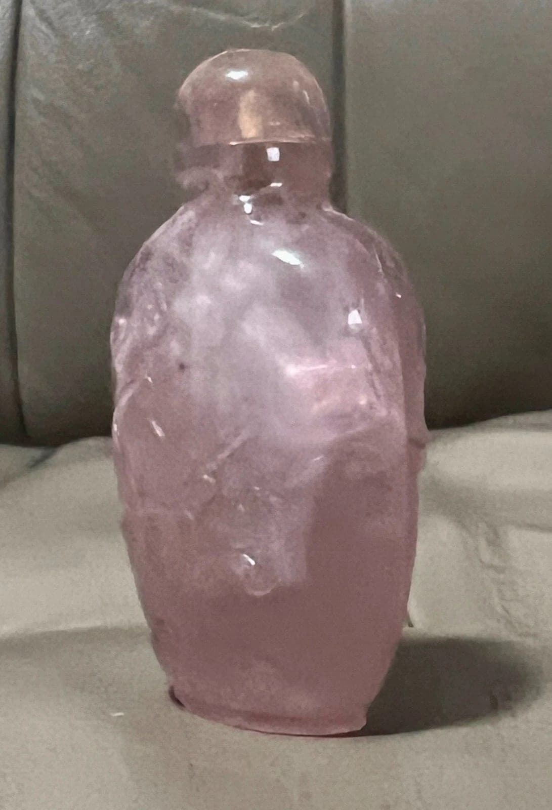 19th Century, Very Finely Carved Rose Crystal Snuff Bottle - B32 photo 3