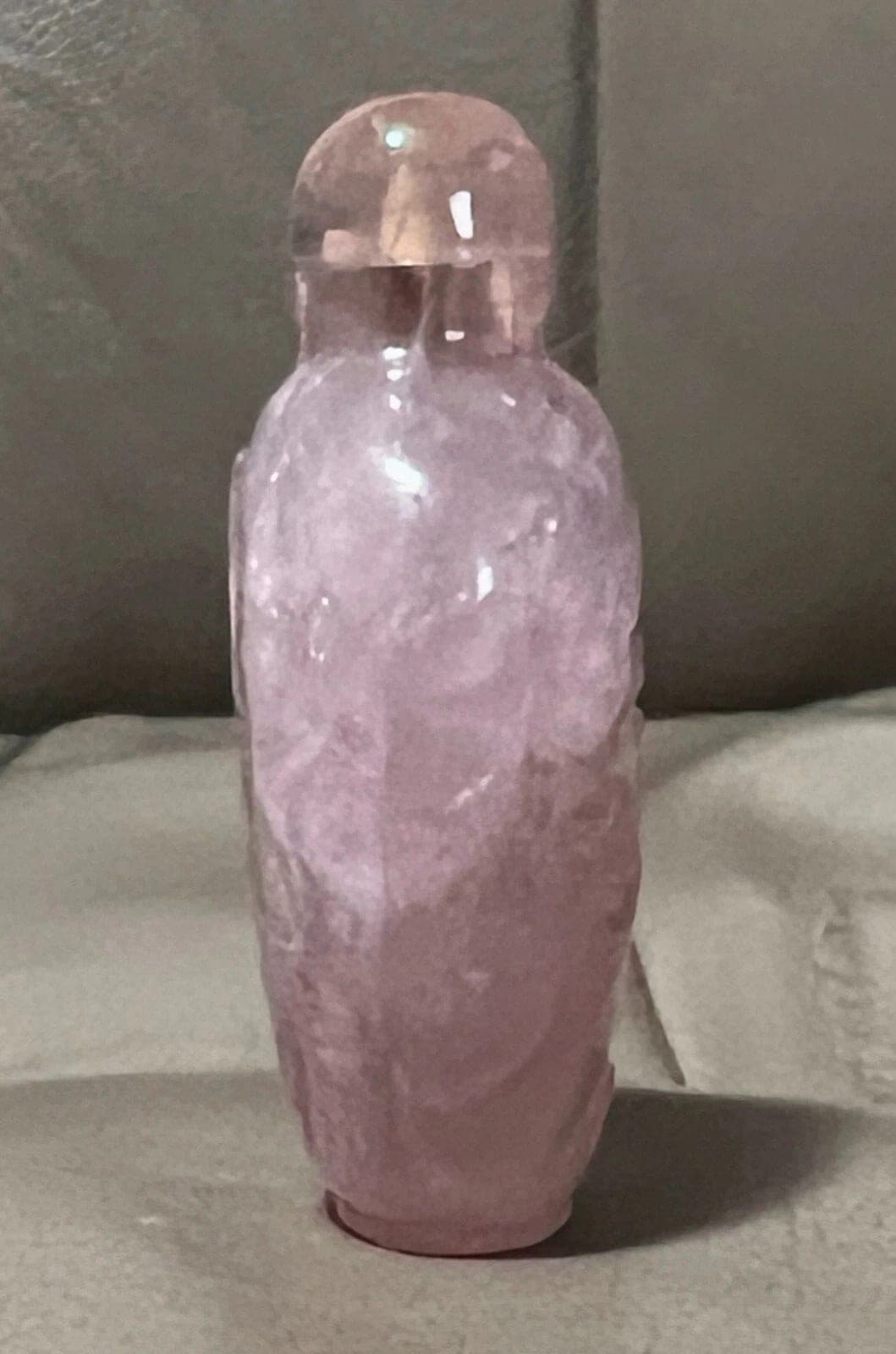 19th Century, Very Finely Carved Rose Crystal Snuff Bottle - B32 photo 5