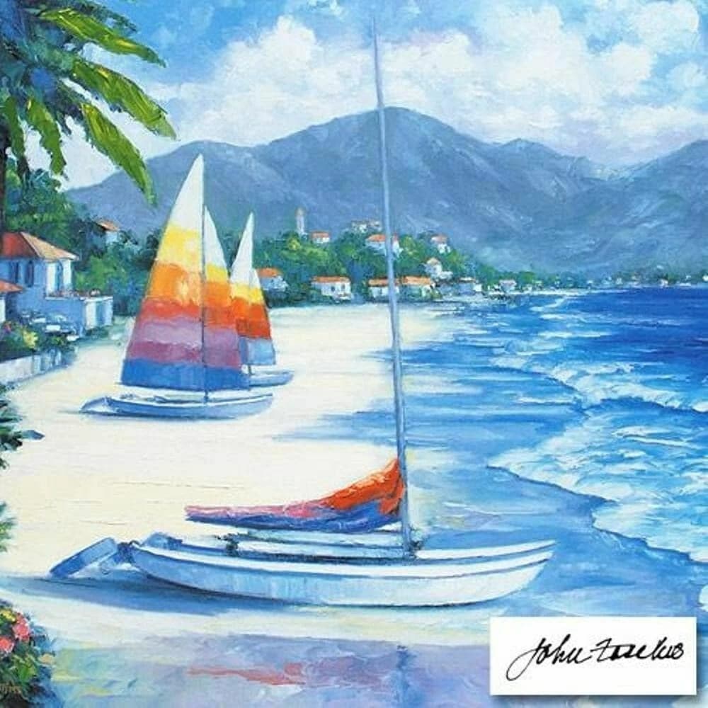 John Zaccheo, Tropical Breezes, Embellished Canvas Giclee, Limited Ed, COA