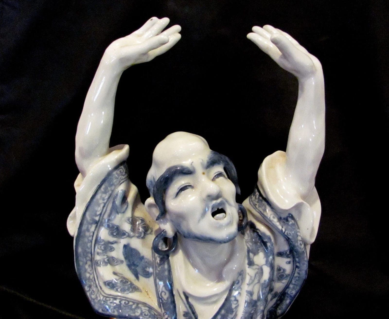 Chinese Blue and White Porcelain Figurine of a Louhan - Large (18") photo 2