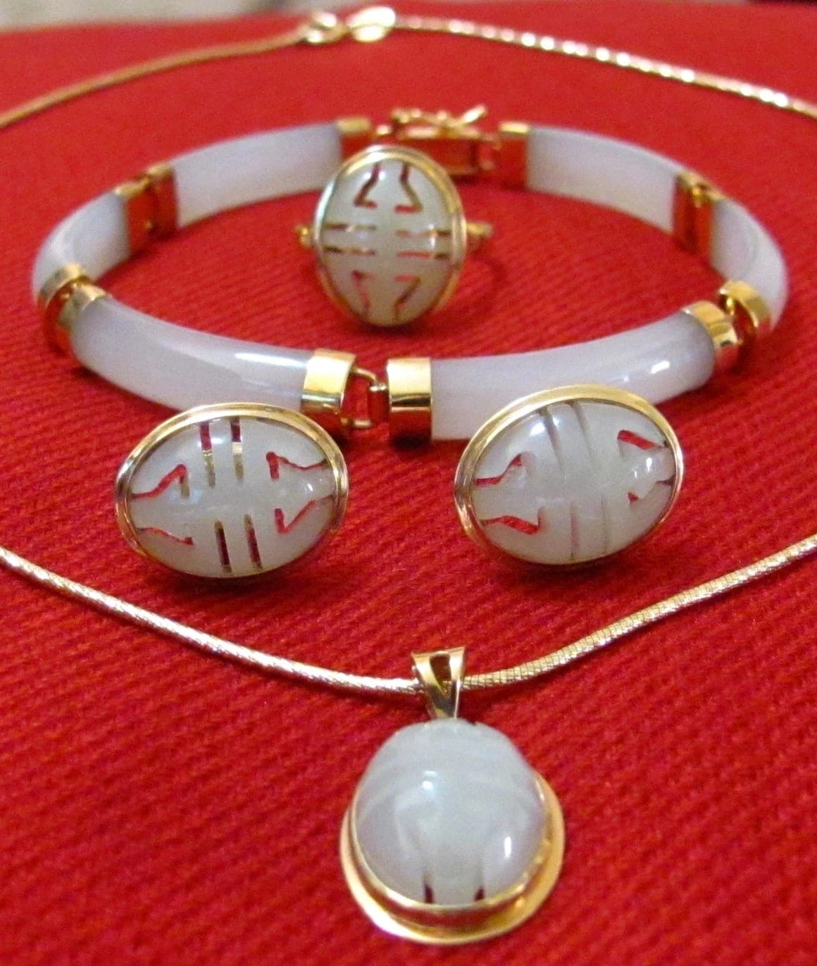 JADE Pendant, Earring, Bracelet, Ring JEWELRY SET 14K Yellow Gold photo 3