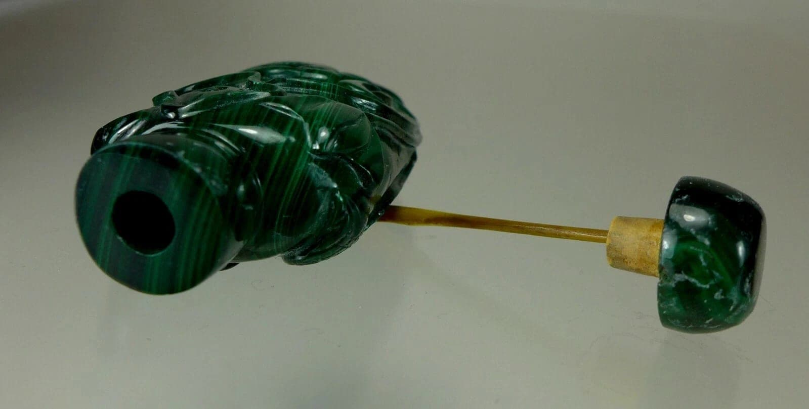 Antique Carved Malachite Snuff Bottle photo 8