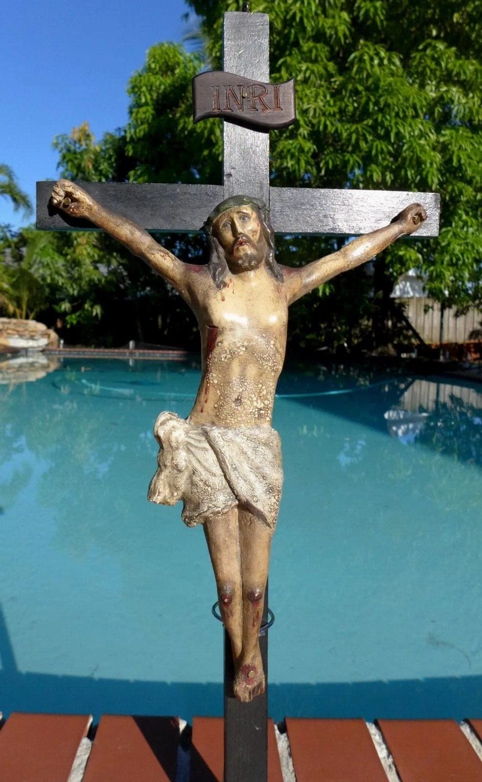 Superb Antique Spanish Wood Polychrome Sculpture of Christ - Crucifix, 18th C.