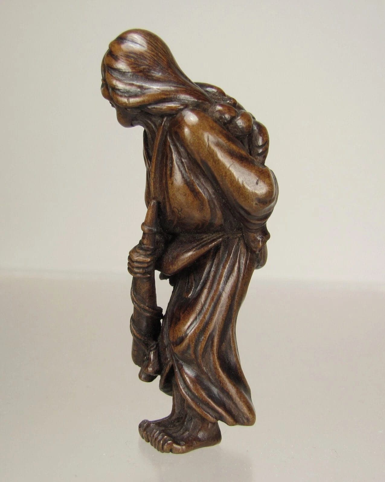 TAMETAKA, Superb EDO Period Japanese Boxwood Netsuke, Mother and Child photo 6