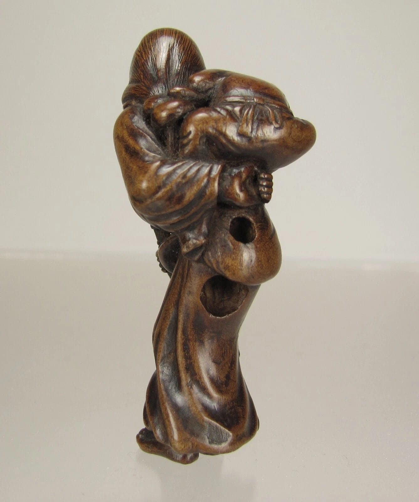 TAMETAKA, Superb EDO Period Japanese Boxwood Netsuke, Mother and Child photo 7