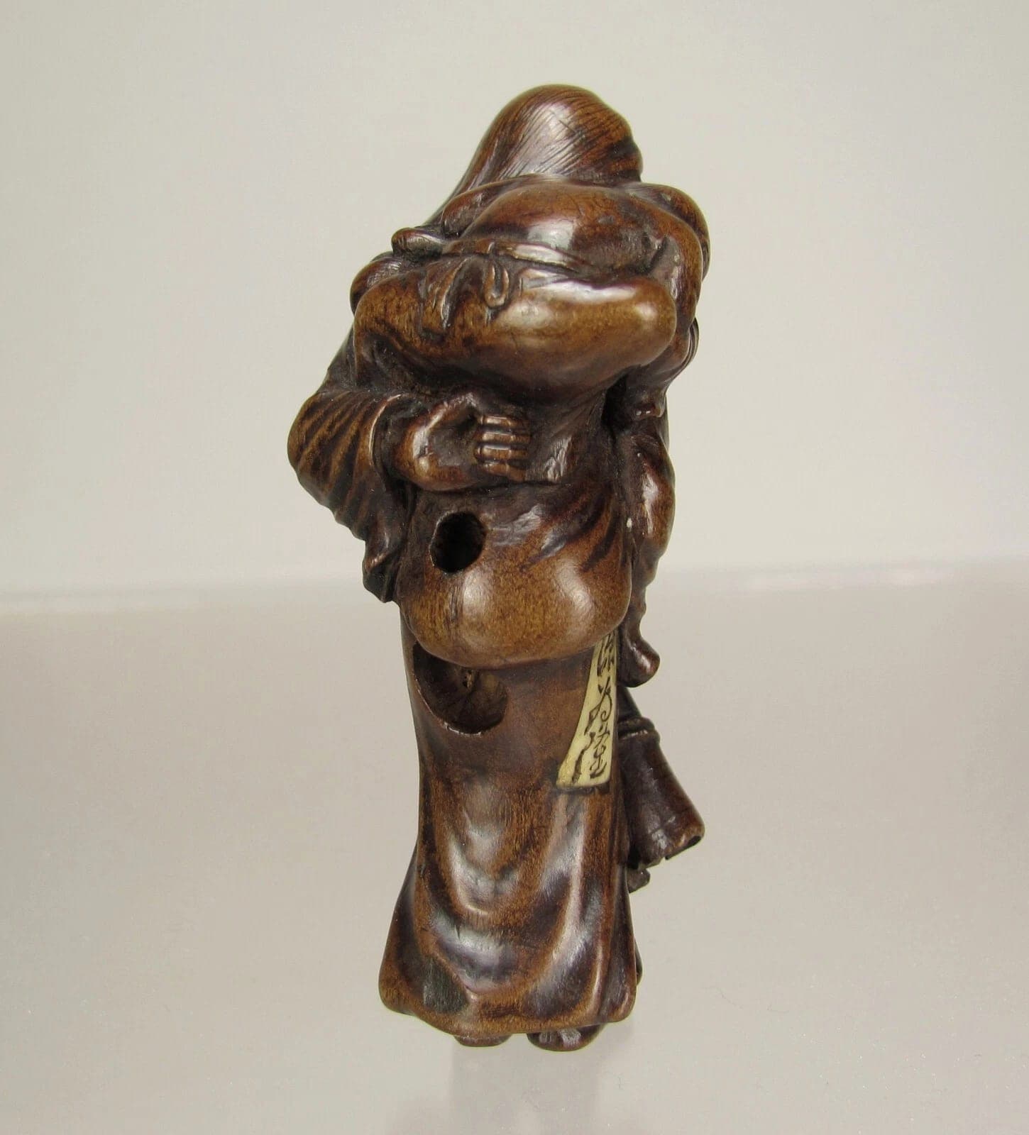 TAMETAKA, Superb EDO Period Japanese Boxwood Netsuke, Mother and Child photo 8