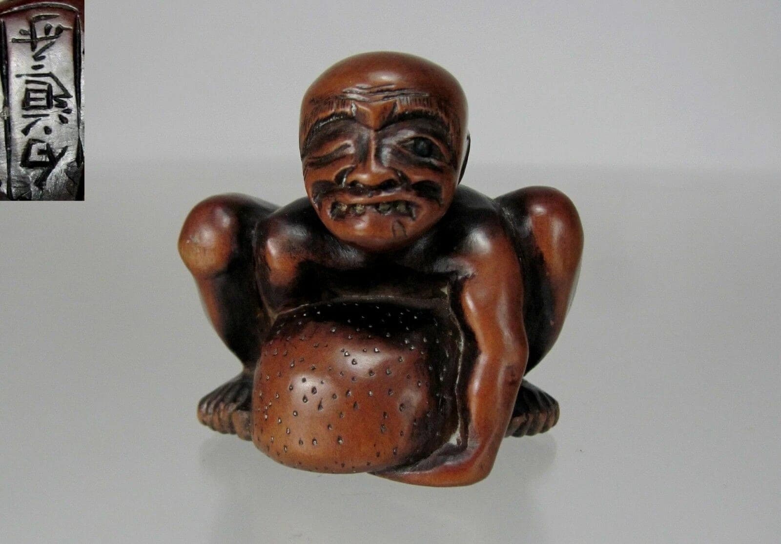 HAKUDOSAI, 19th C. Japanese Boxwood Netsuke: Totsuka Beggar