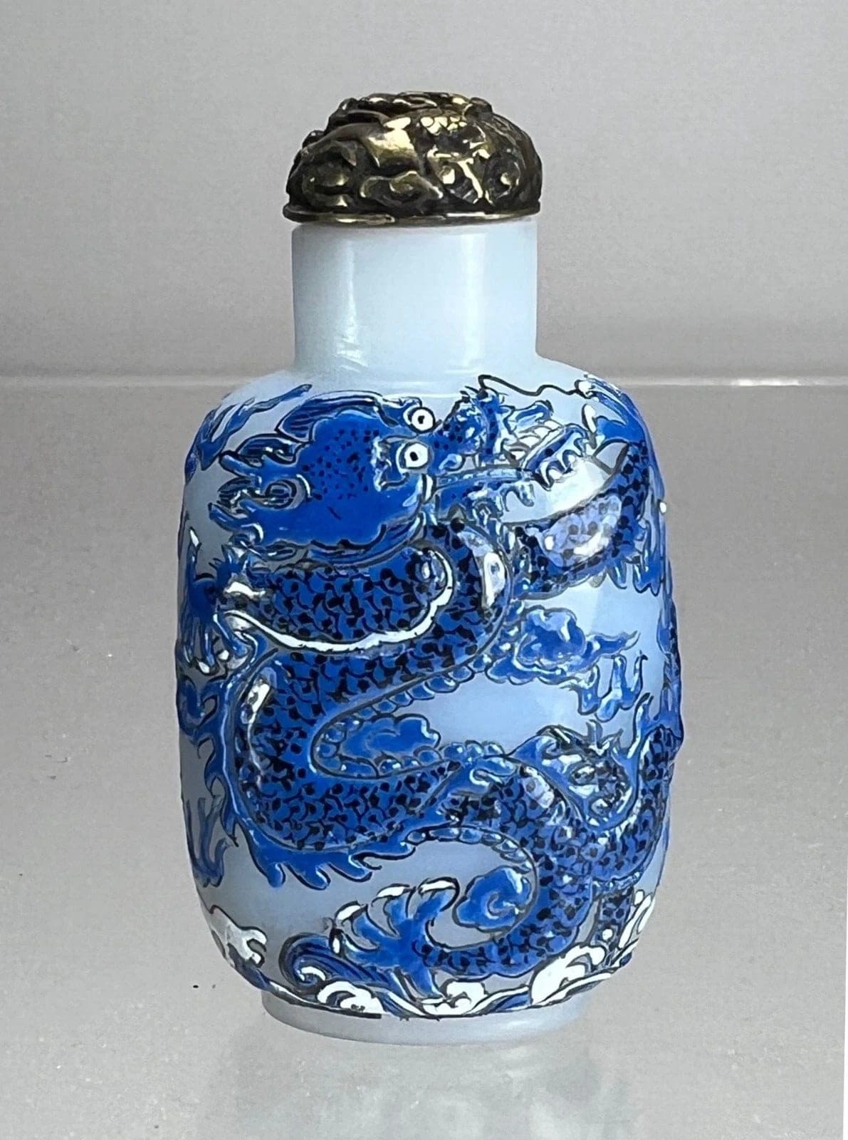 Qing Dynasty Blue & White Enamel over Glass Snuff Bottle, Qianlong Mark