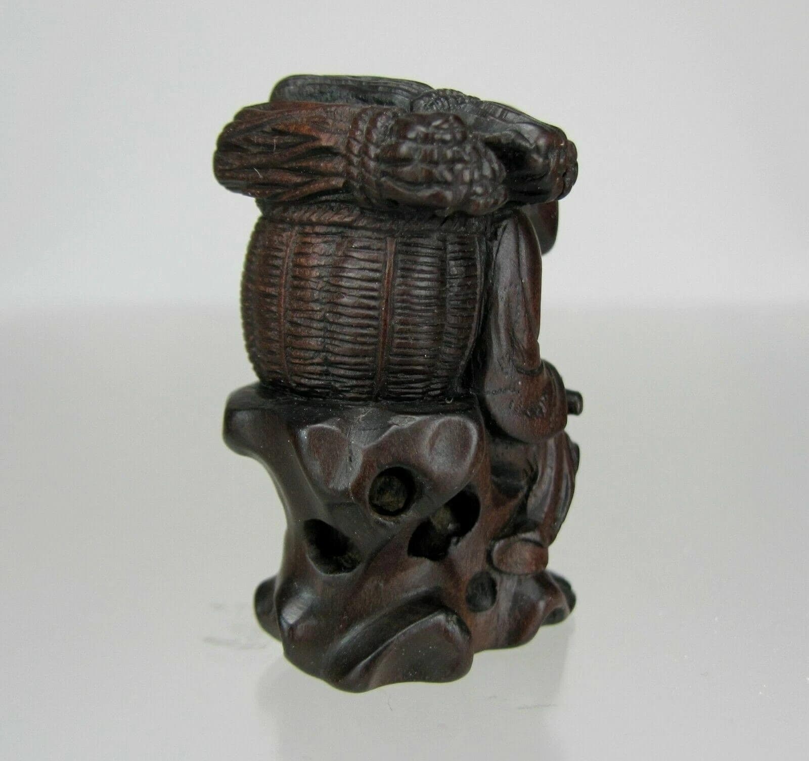 YOSHINAGA, Miura, 19th C, Japanese Wood Netsuke, Wood Gatherer photo 7