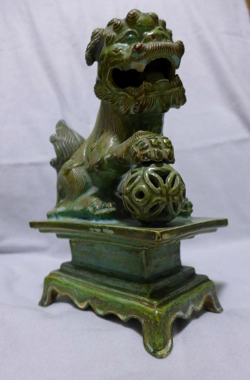 Song Dynasty (960-1279) - Buddhist Bronze-Green-glazed Ceramic Foo Dogs photo 6