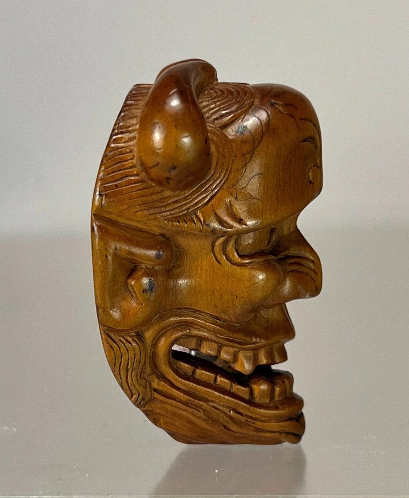 DEME UMAN, Early 19th C. Japanese Wood Mask Netsuke, DEAMON photo 5