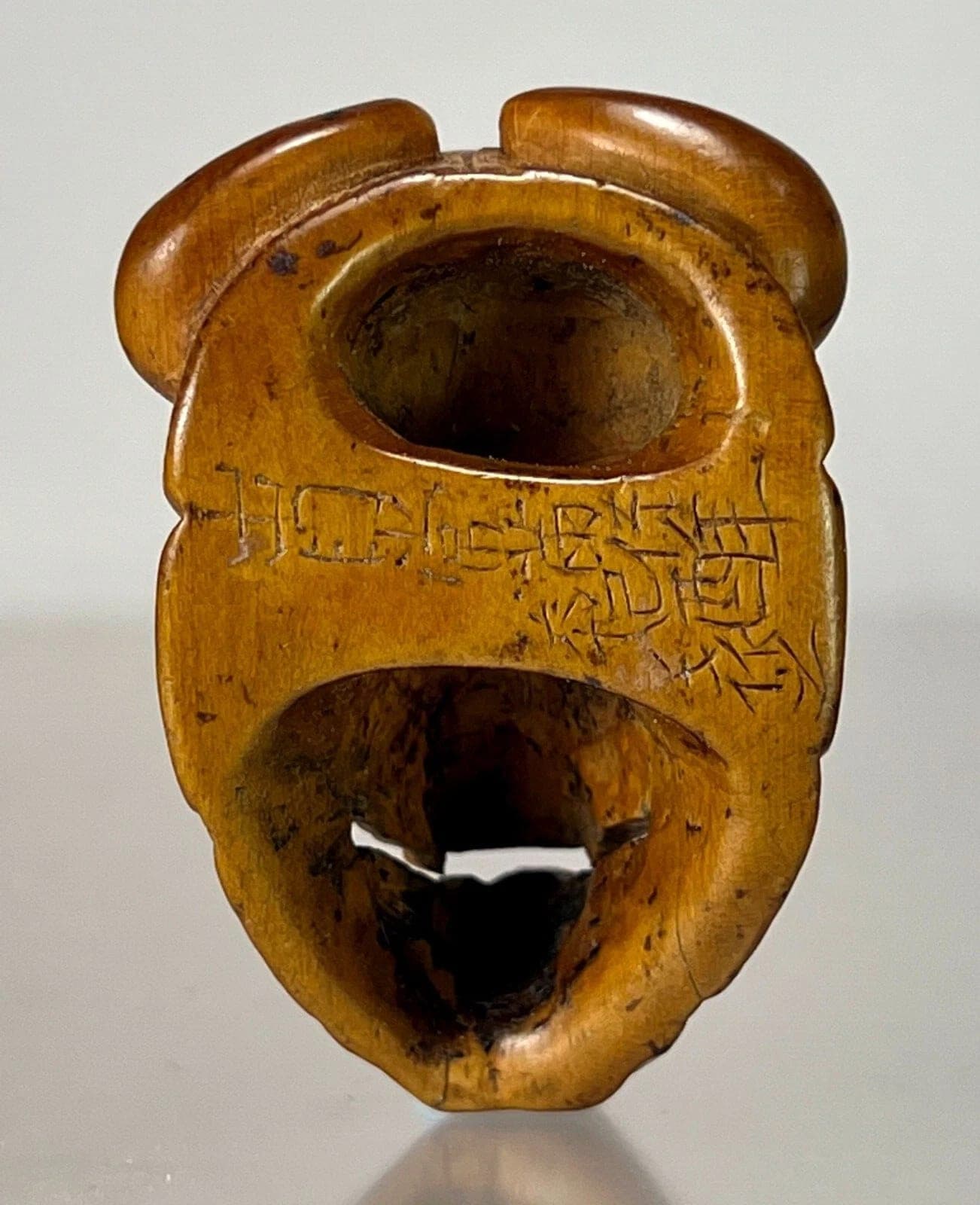DEME UMAN, Early 19th C. Japanese Wood Mask Netsuke, DEAMON photo 6