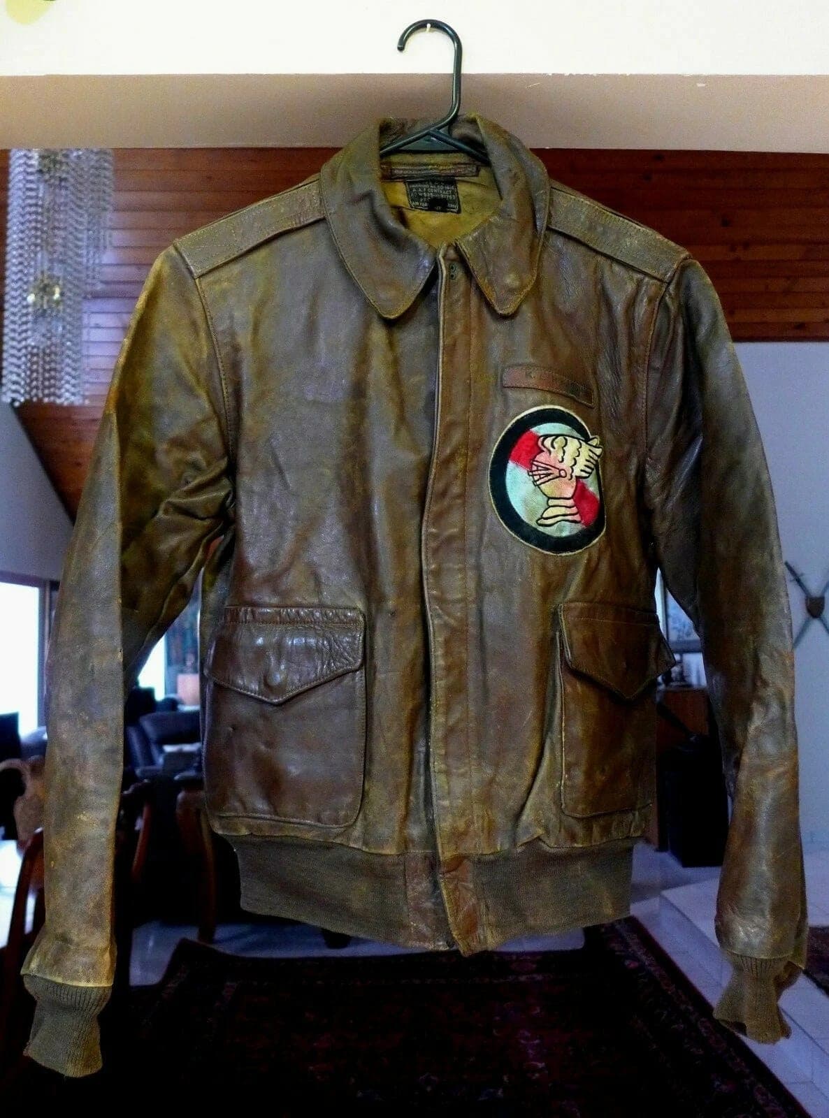 WWII Original US Army Air Corps Named A-2 Flight Leather Jacket, USED
