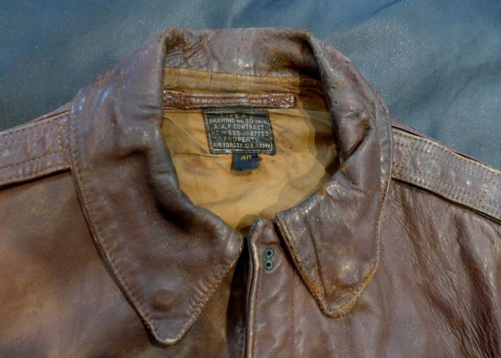 WWII Original US Army Air Corps Named A-2 Flight Leather Jacket, USED photo 4