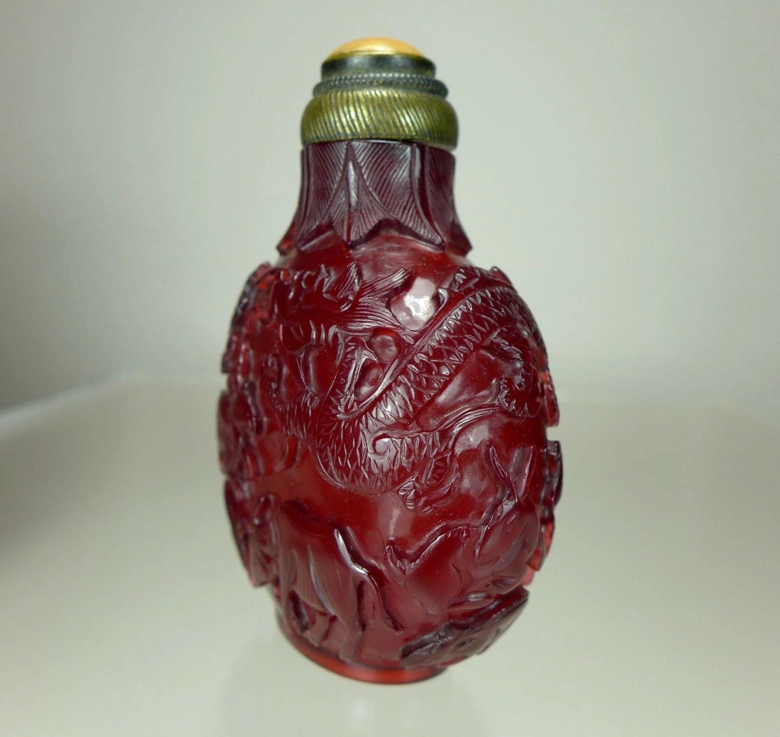 ZODIAC ANIMALS Carved Ruby Red Glass Snuff Bottle photo 3
