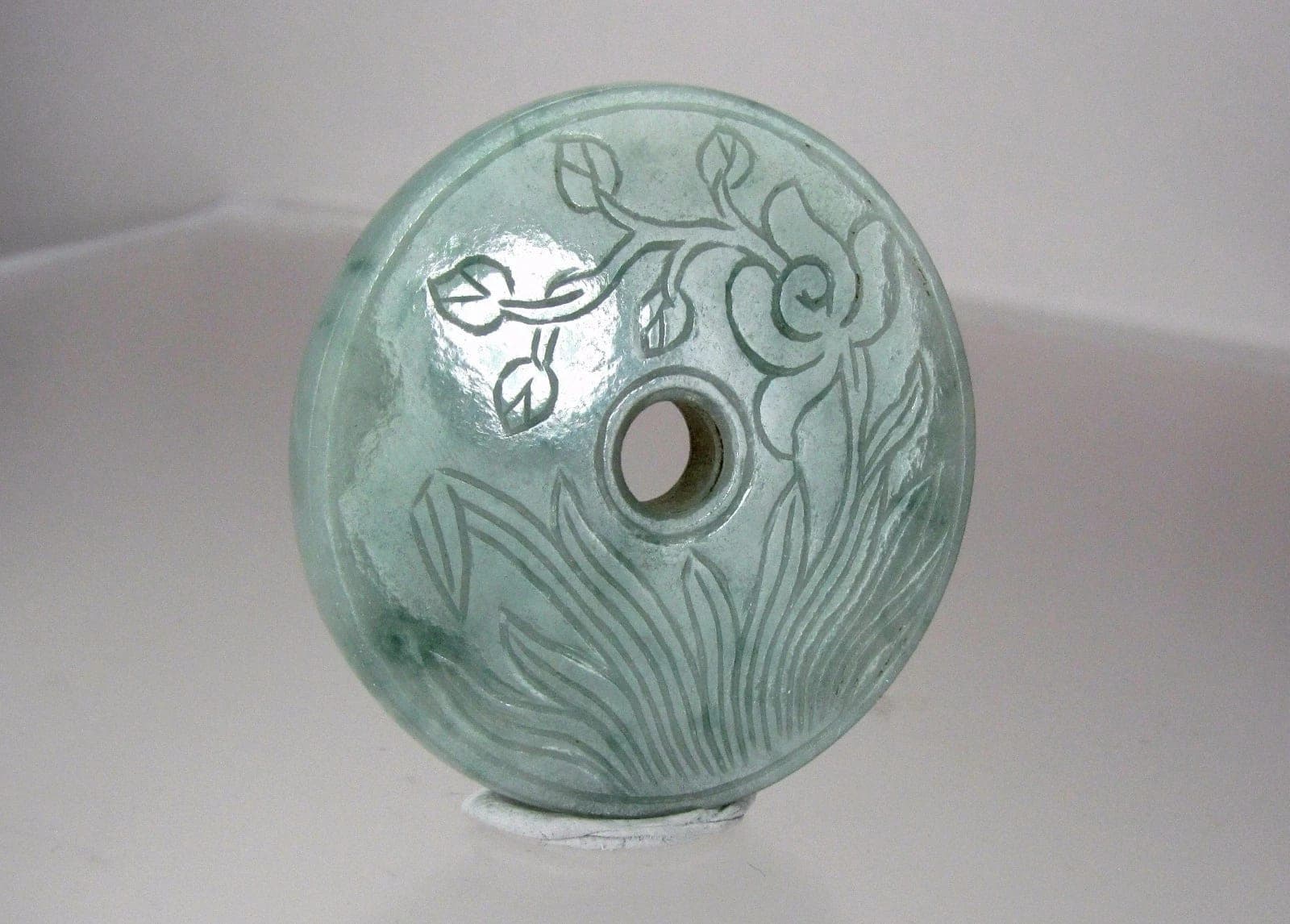 ANTIQUE CHINESE SEMI-TRANSLUCENT JADEITE JADE BI RITUAL DISK PENDANT - 2