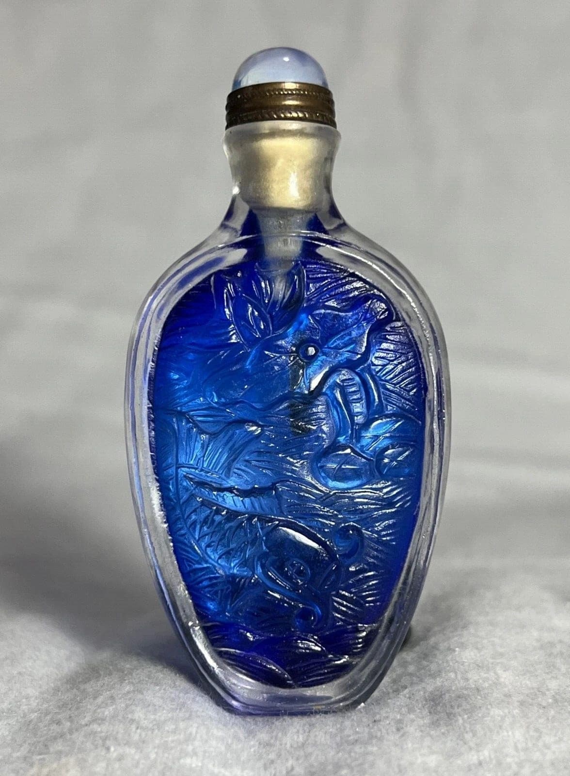 VERY RARE, Blue Overlay over Clear Glass (Thin) Snuff Bottle