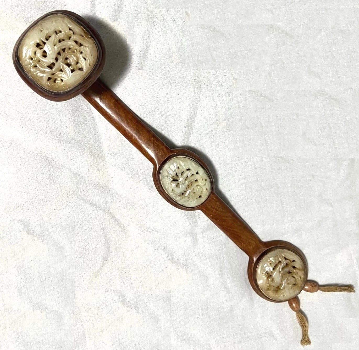 Zitan Wood Ruyi Scepter with Pheasant Jade Plaques - Ming Dynasty