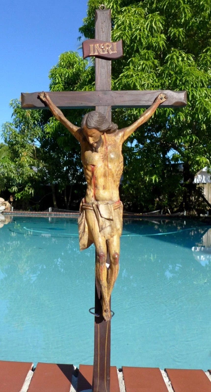 Large Antique Wood Polychrome Sculpture of Christ - Crucifix, Early 18th C.
