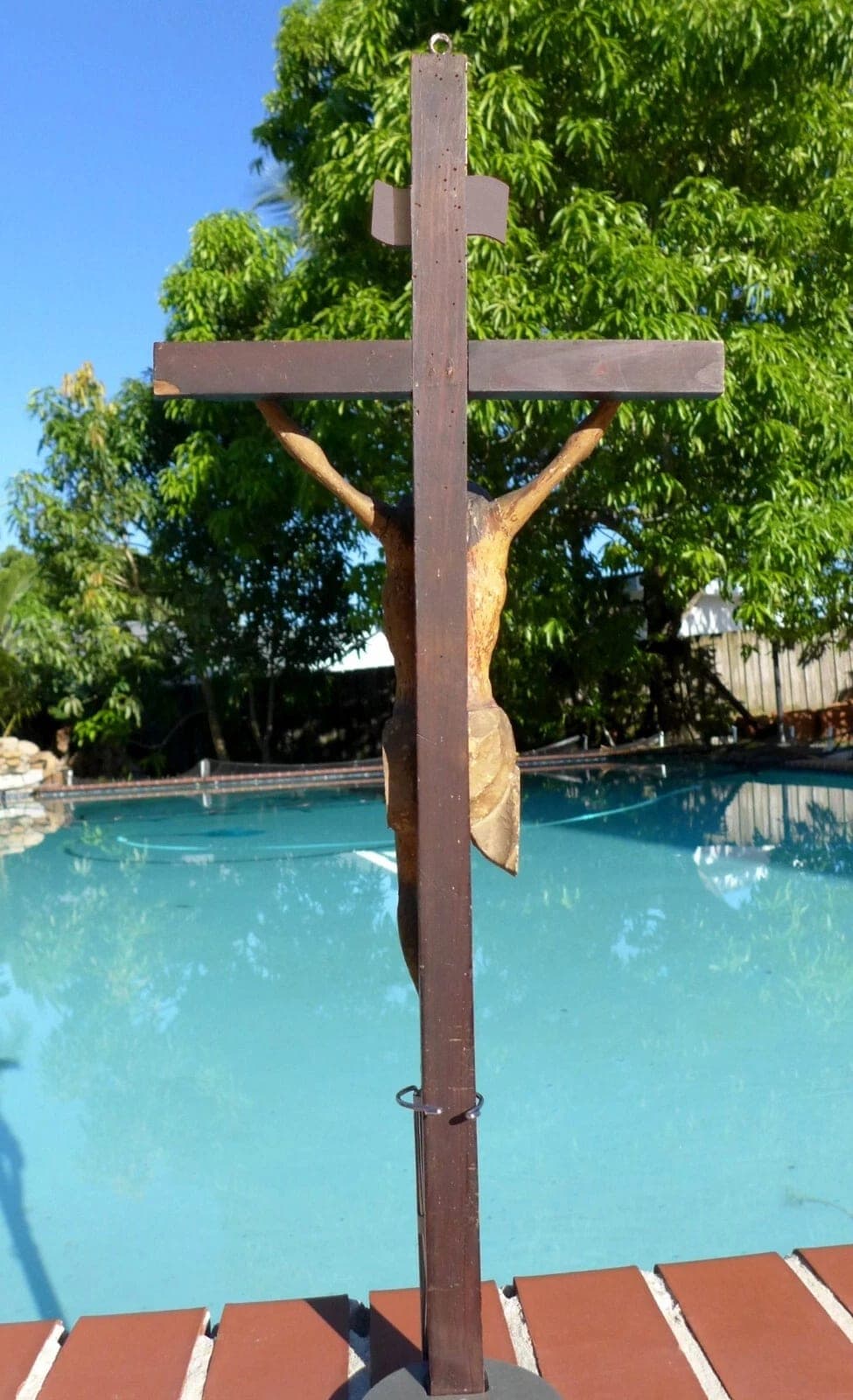 Large Antique Wood Polychrome Sculpture of Christ - Crucifix, Early 18th C. photo 7