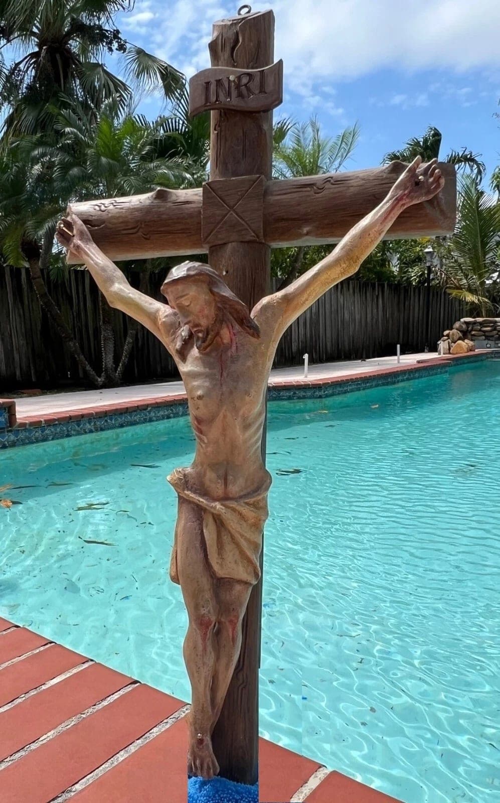 Large Antique Wood Polychrome Sculpture of Christ - Crucifix, 19th C. photo 2