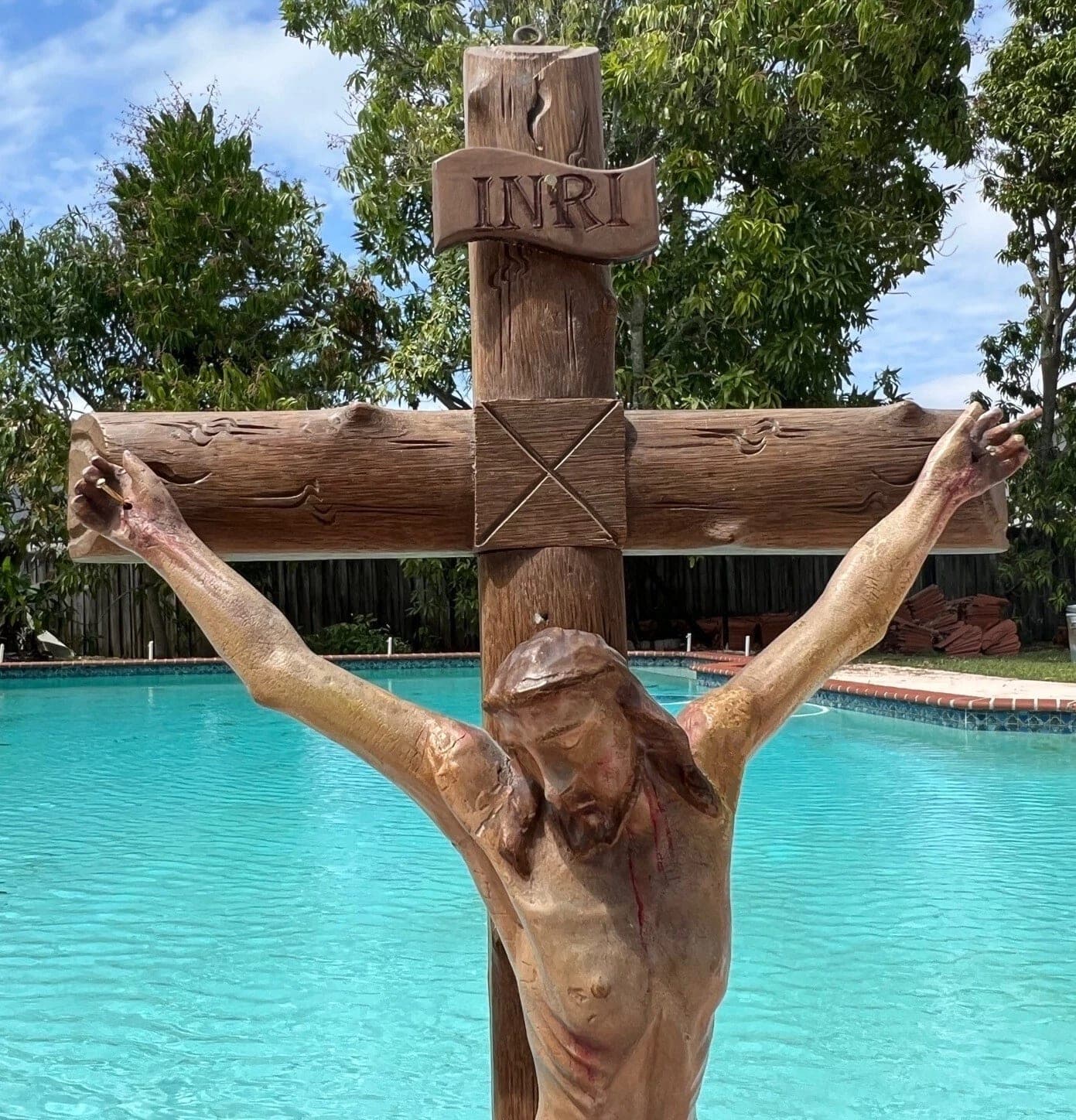 Large Antique Wood Polychrome Sculpture of Christ - Crucifix, 19th C. photo 4
