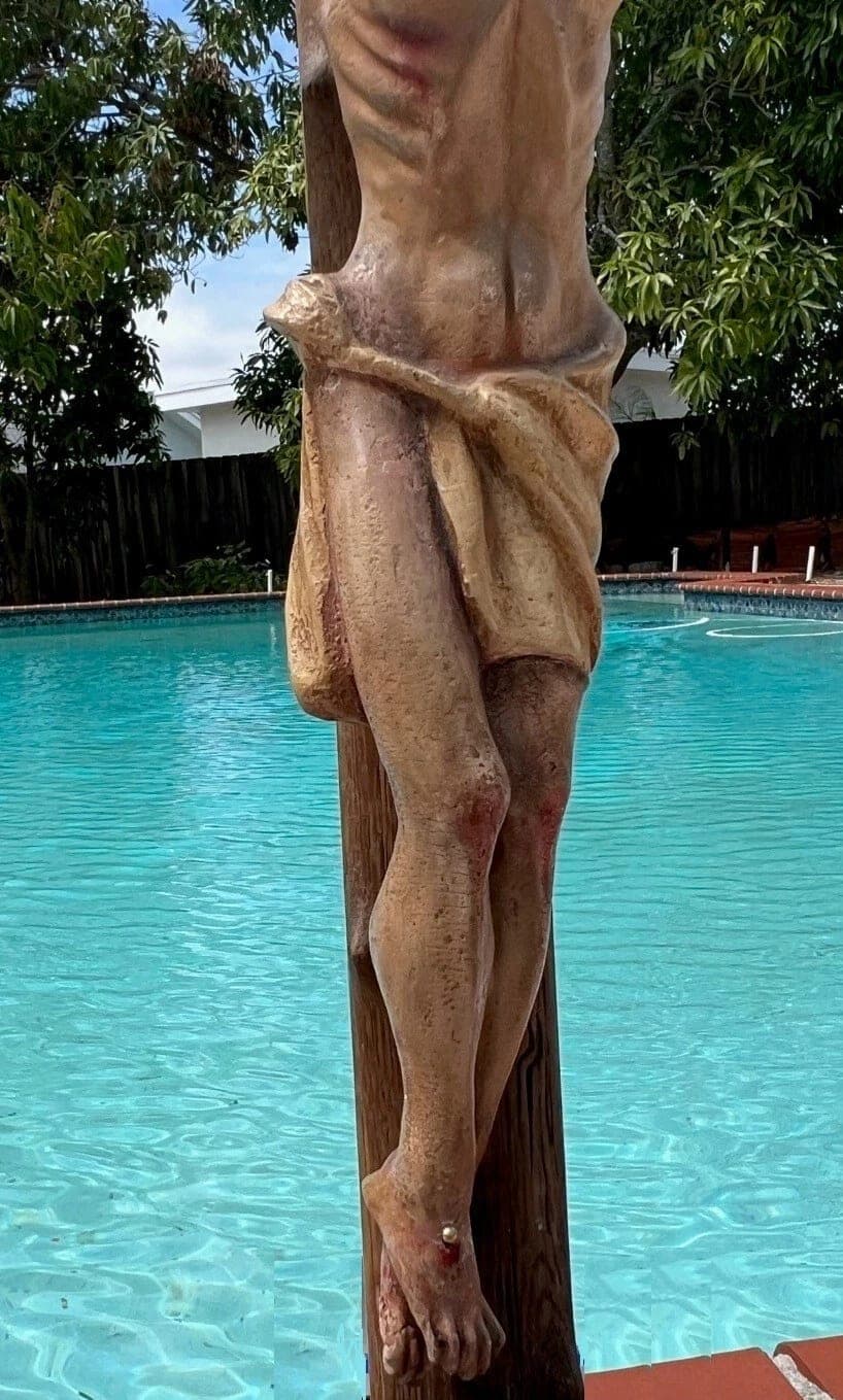 Large Antique Wood Polychrome Sculpture of Christ - Crucifix, 19th C. photo 5
