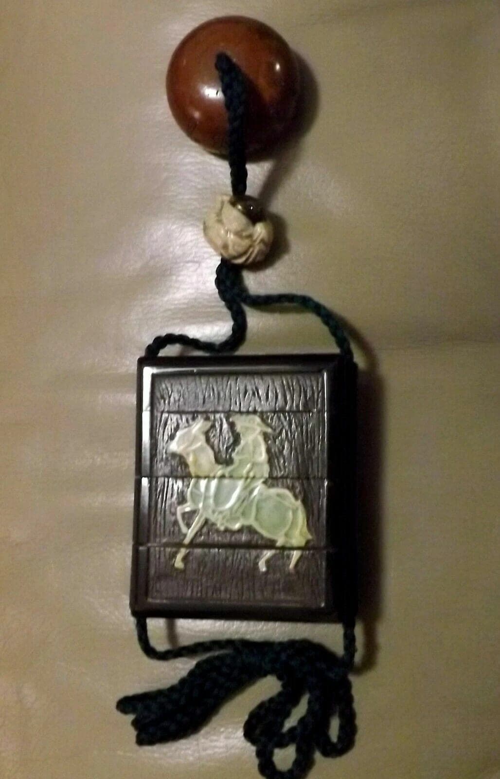 Mid-18th Century Japanese Mixed Materials Three-case Inro, Ojime and Netsuke photo 2