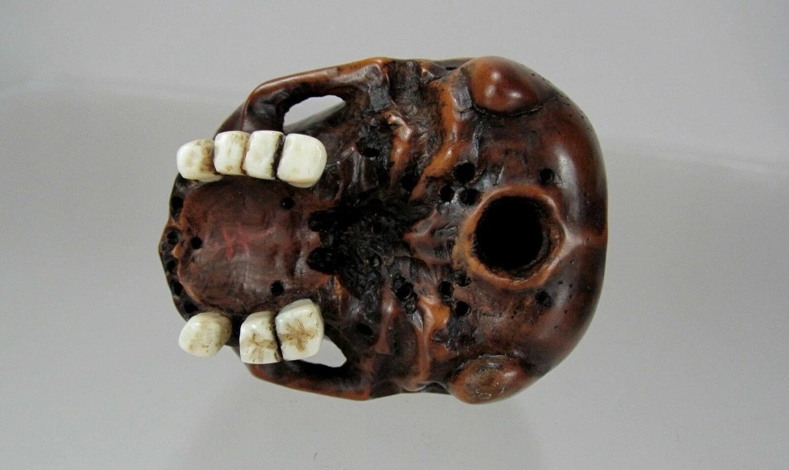 TOMOCHIKA, Edo School Boxwood Netsuke: Naturalistic Human Skull photo 4