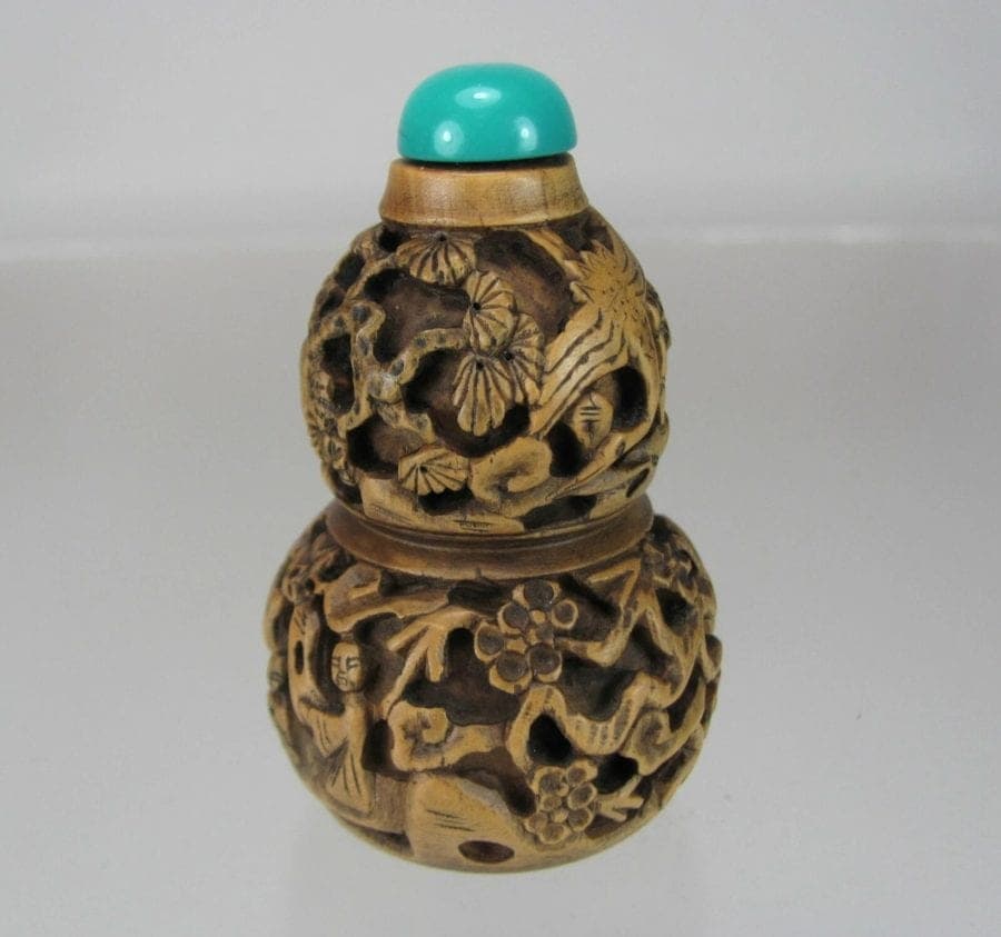 Antique Chinese Carved Bamboo Gourd-shaped Snuff Bottle - Rare photo 4