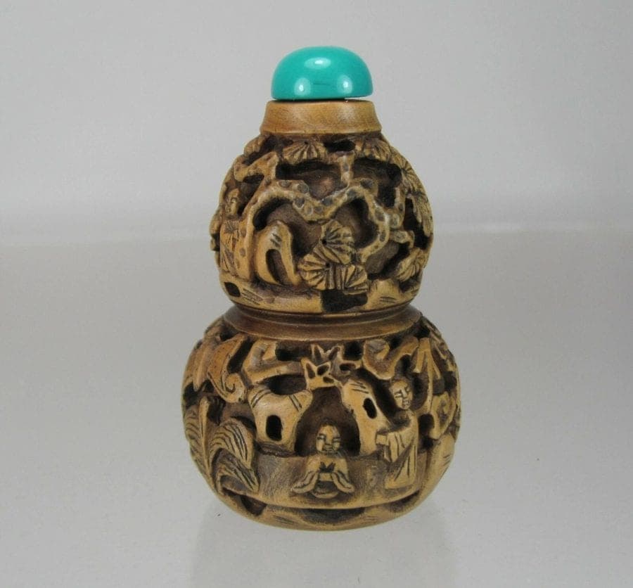 Antique Chinese Carved Bamboo Gourd-shaped Snuff Bottle - Rare photo 5
