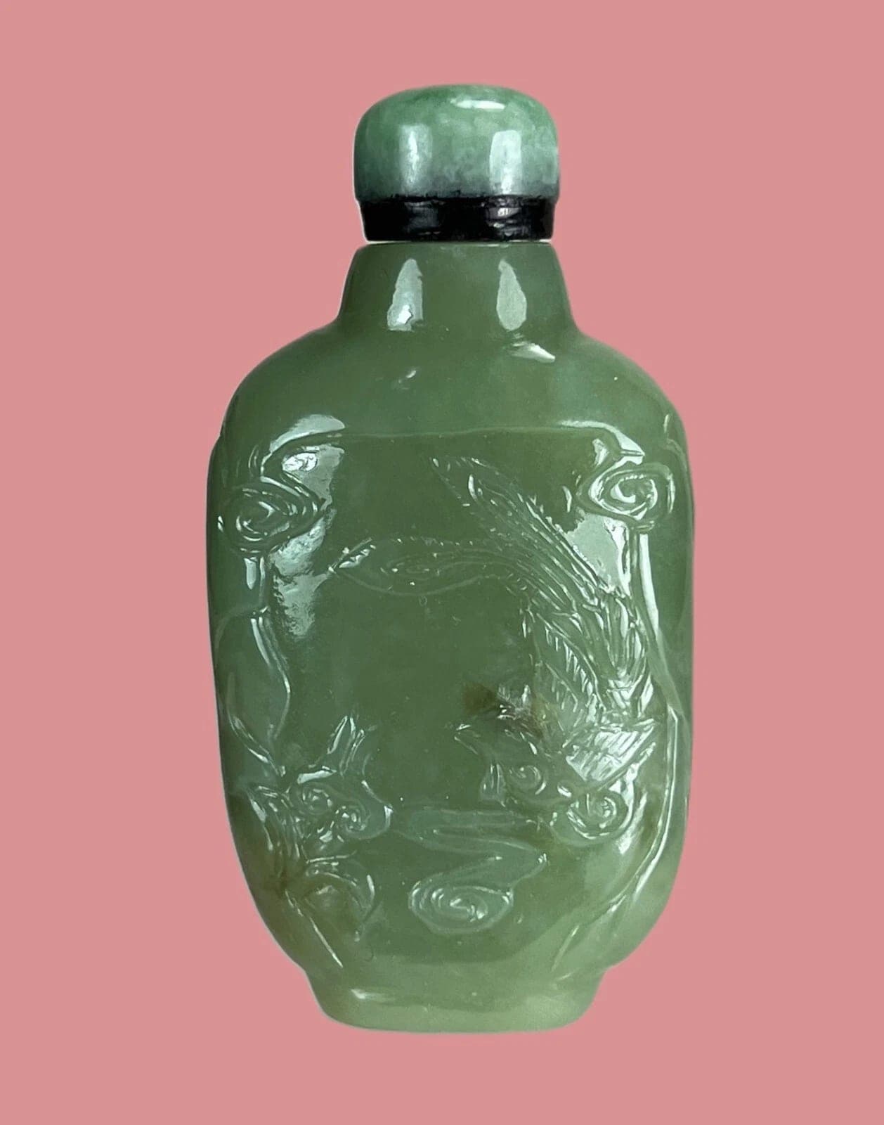 19th Century Carved Celadon Jade SNUFF BOTTLE, Buddha photo 2