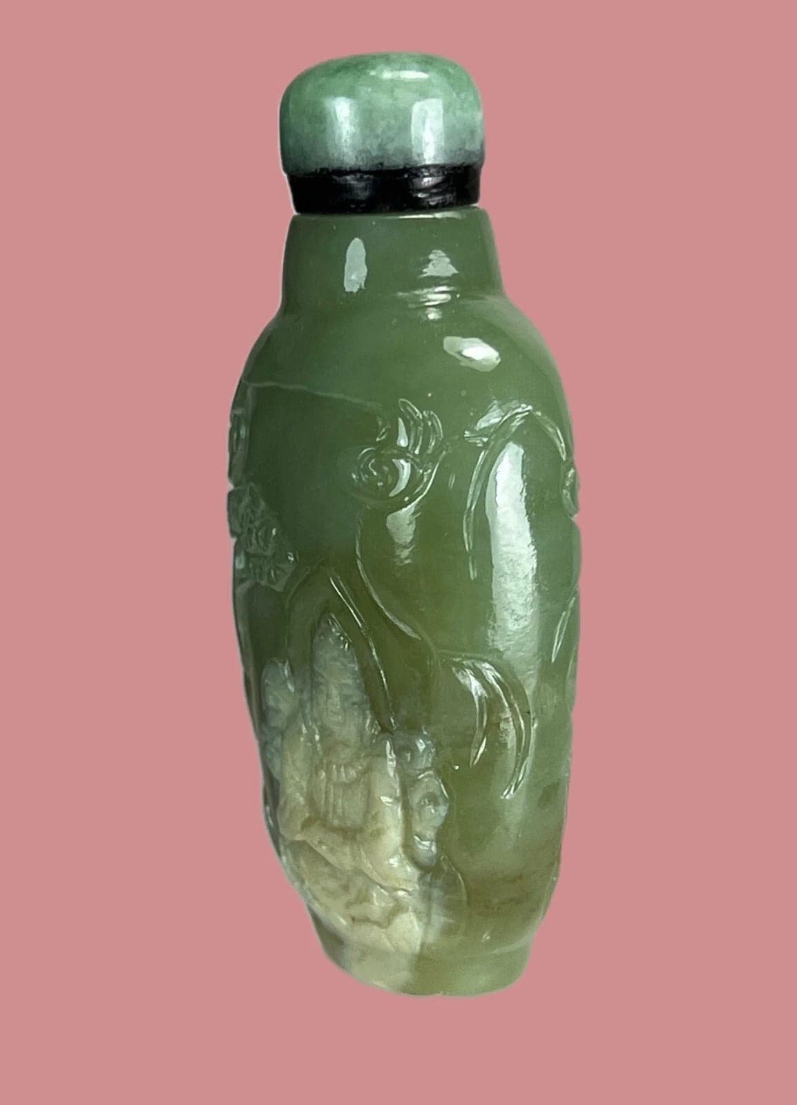 19th Century Carved Celadon Jade SNUFF BOTTLE, Buddha photo 3