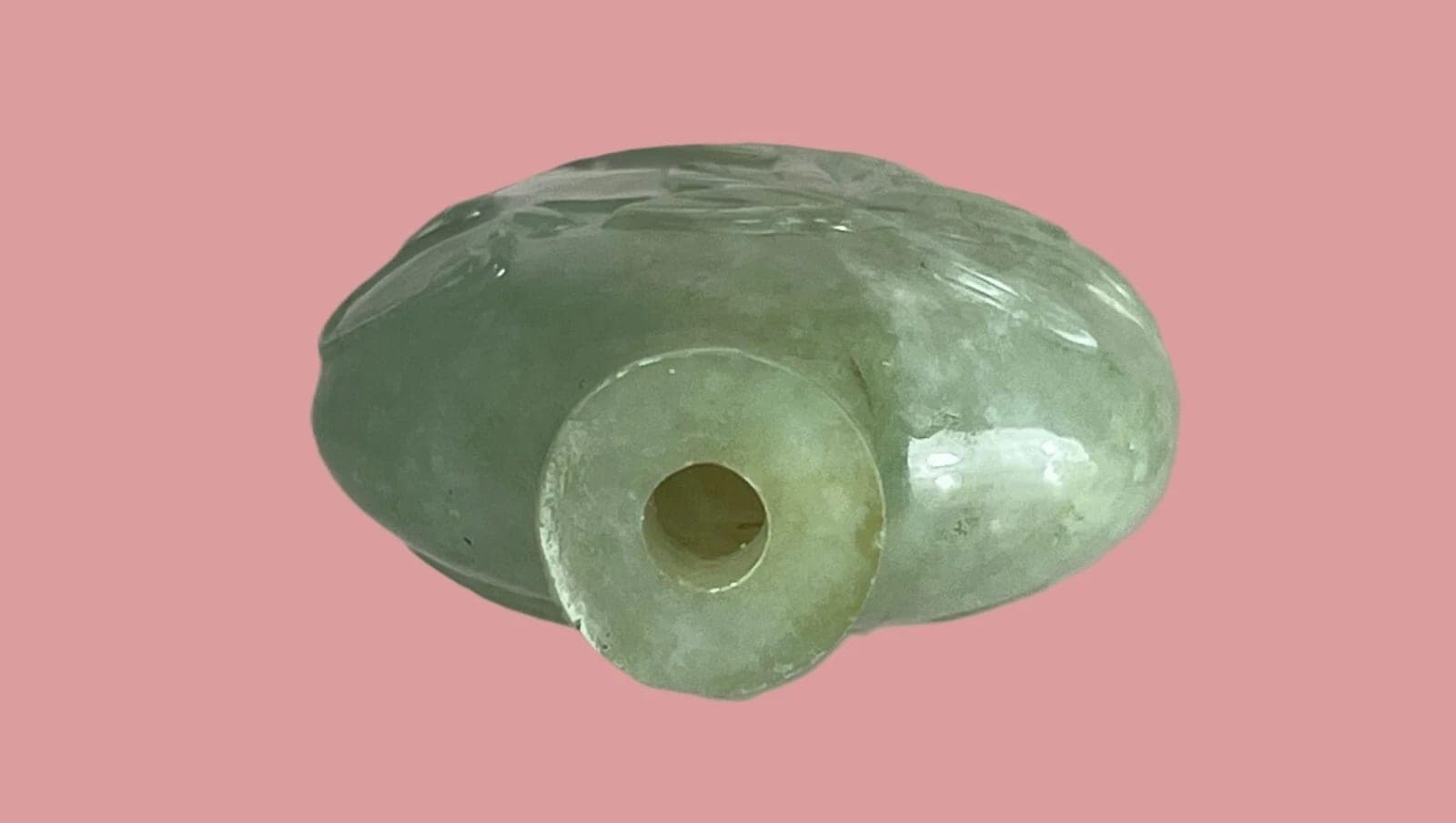 19th Century Carved Celadon Jade SNUFF BOTTLE, Flowers photo 6