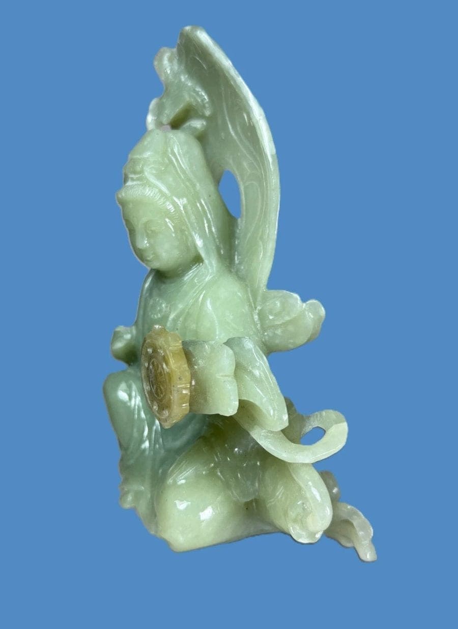Chinese Celadon Jade Carving of Kwan Yin, Late 19th C. photo 4