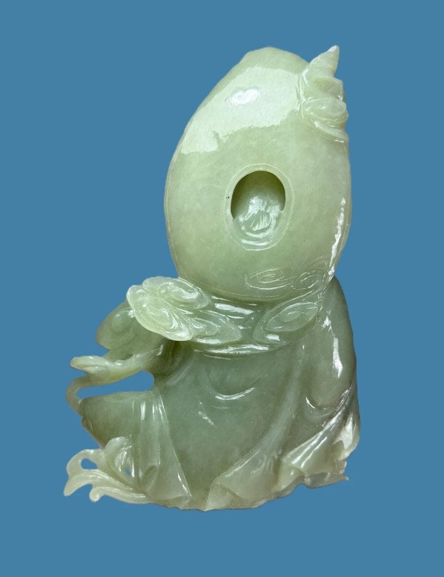 Chinese Celadon Jade Carving of Kwan Yin, Late 19th C. photo 5