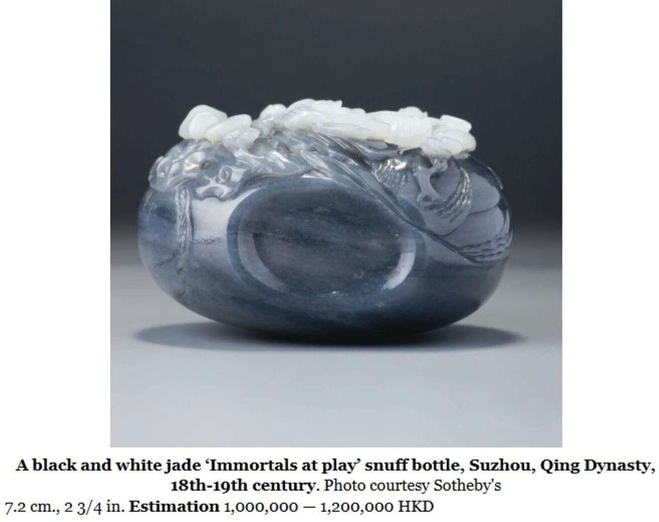 Qing Dynasty, White Jade with dark-skin Carvings Snuff Bottle photo 9