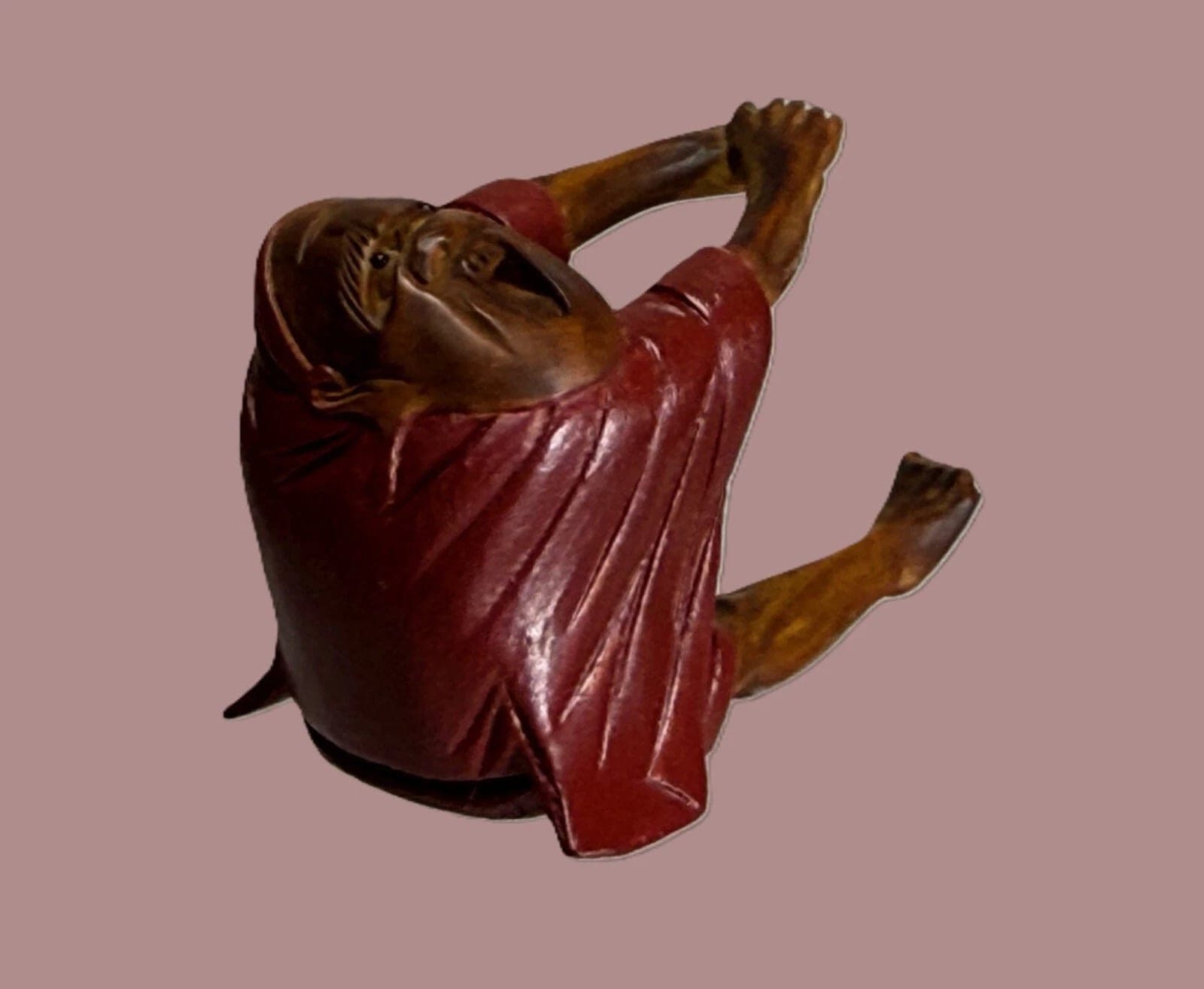 19th C. Japanese Boxwood Netsuke: Daruma in Red Robes photo 5