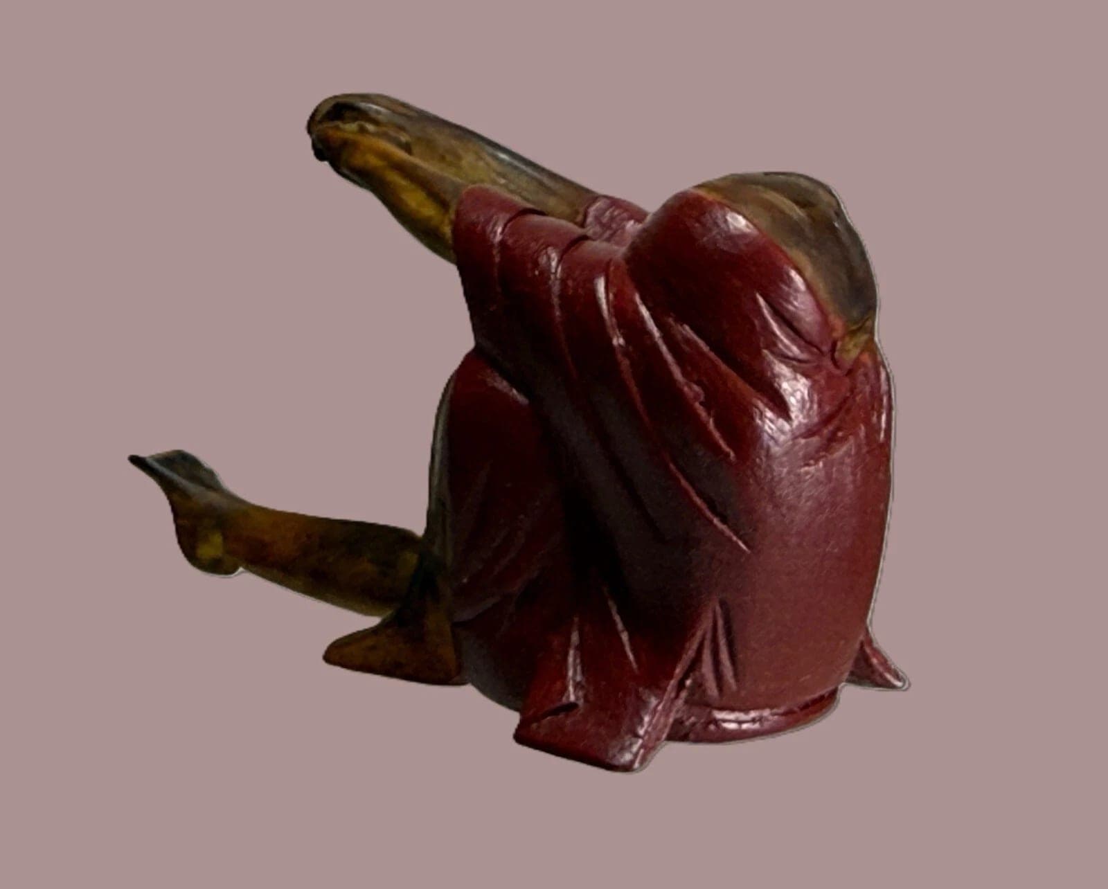 19th C. Japanese Boxwood Netsuke: Daruma in Red Robes photo 6